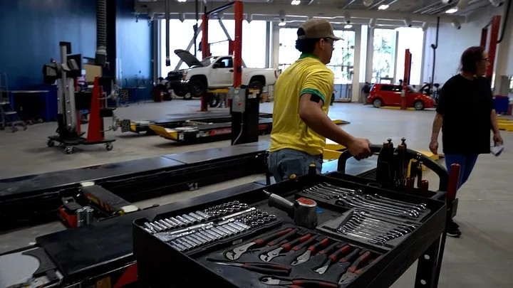 A student trains in the Automotive Technology program at San Bernardino Valley College’s new Applied Technology Building